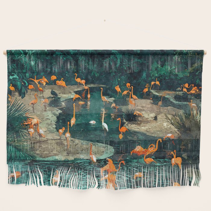 Flamingo Creek #Flamingo #Tropical #Illustration Wall Hanging