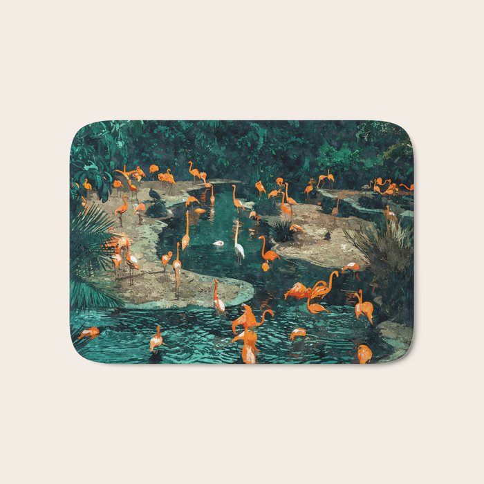 Flamingo Creek #Flamingo #Tropical #Illustration Bath Mat