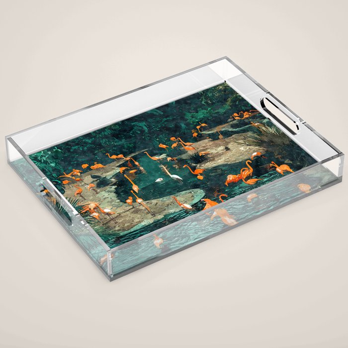 Flamingo Creek #Flamingo #Tropical #Illustration Acrylic Tray