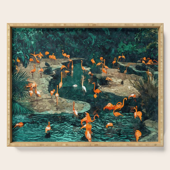 Flamingo Creek #Flamingo #Tropical #Illustration Serving Tray