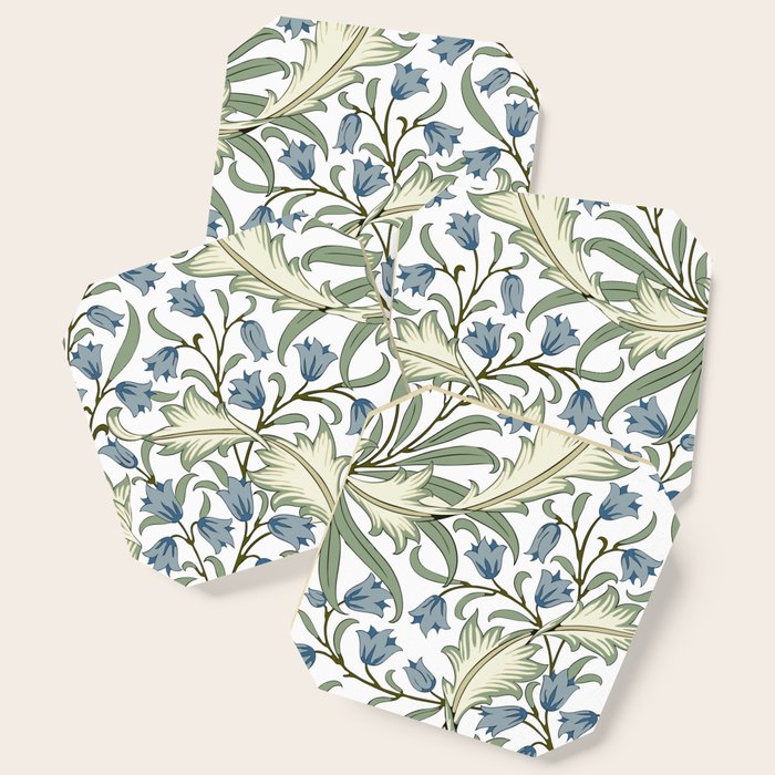 William Morris Vintage Bluebell Floral Blue Green & White  Coaster