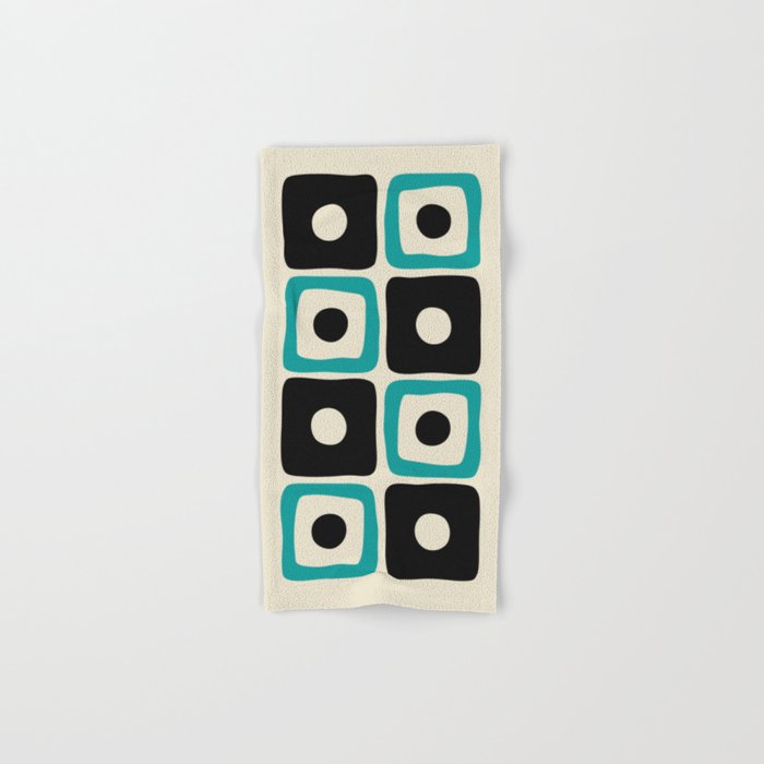 Mid Century Modern Square Dot Pattern 593 Black And Turquoise Bath Towel