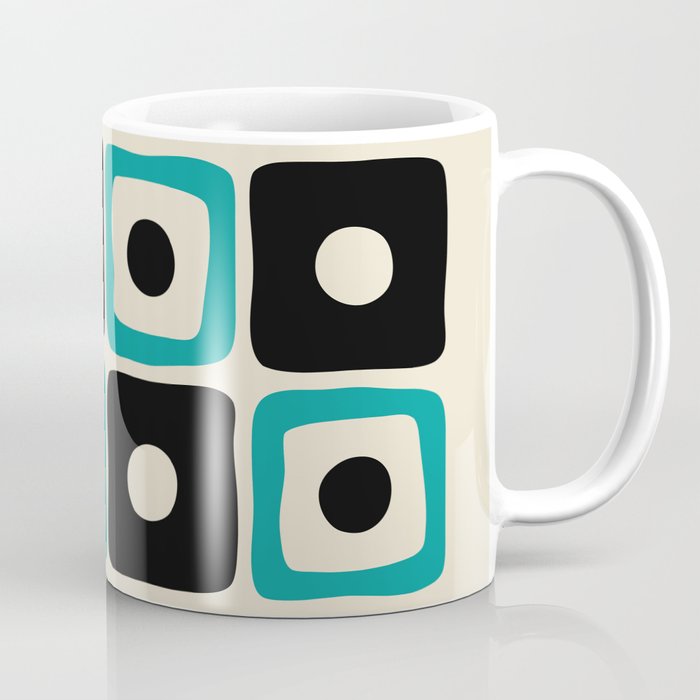 Mid Century Modern Square Dot Pattern 593 Black And Turquoise Coffee Mug