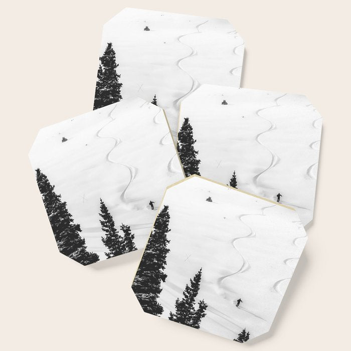 Backcountry Skier // Fresh Powder Snow Mountain Ski Landscape Black And White Photography Vibes Coaster
