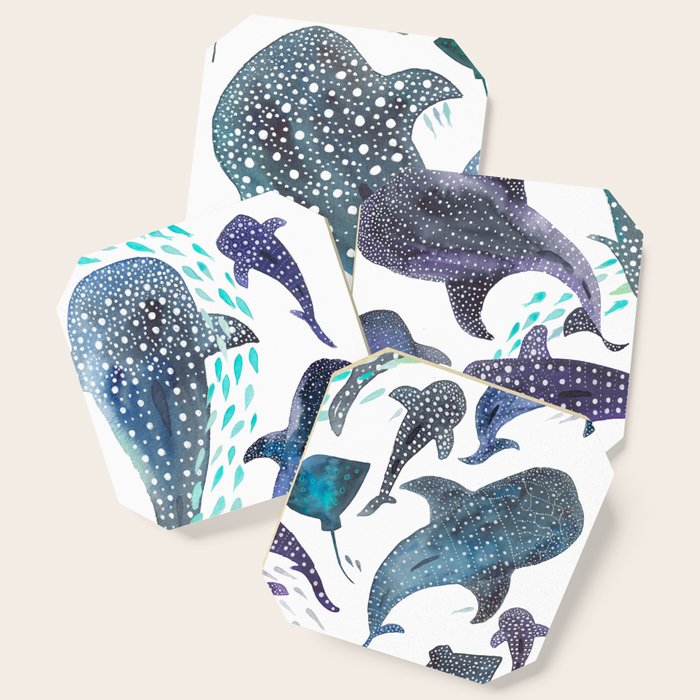 Whale Shark, Ray & Sea Creature Play Print Coaster