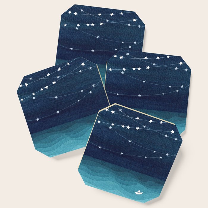 Garlands Of Stars, Watercolor Teal Ocean Coaster