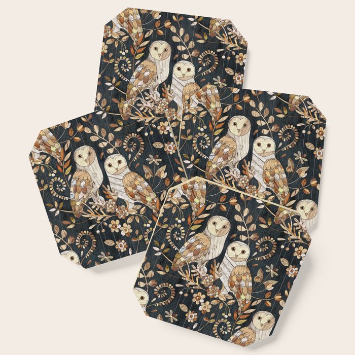 Wooden Wonderland Barn Owl Collage Coaster