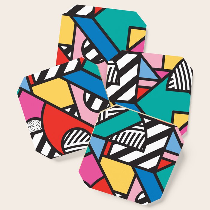 Colorful Memphis Milano Modern Geometric Shapes - 80s 90s Retro Electroclash Pop Art Aztec Coaster