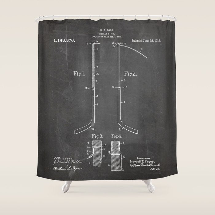 Ice Hockey Stick Patent - Ice Hockey Art - Black Chalkboard Shower Curtain