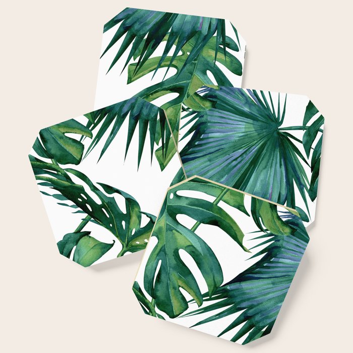 Classic Palm Leaves Tropical Jungle Green Coaster