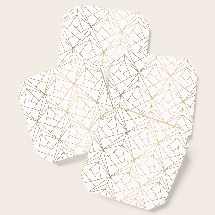 Geometric Gold Pattern With White Shimmer Coaster