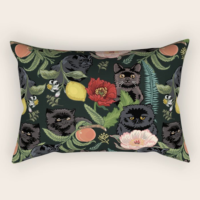 Botanical And Black Cats Rectangular Pillow