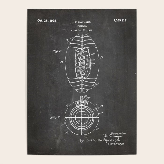 American Football Patent - Football Art - Black Chalkboard Poster