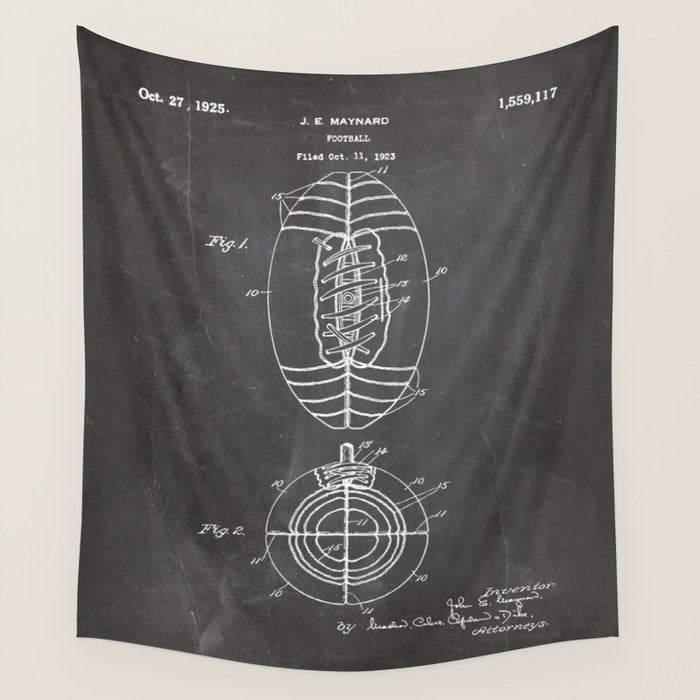American Football Patent - Football Art - Black Chalkboard Wall Tapestry
