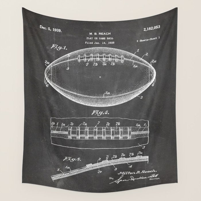 Football Patent - American Football Art - Black Chalkboard Wall Tapestry