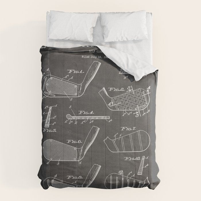 Golf Clubs Patent - Golfing Art - Black Chalkboard Comforter