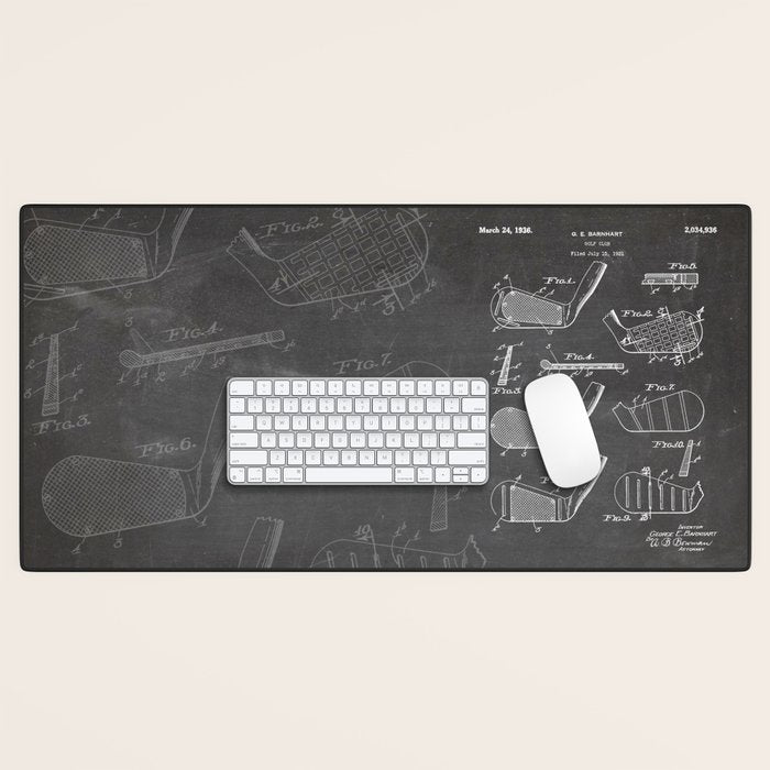 Golf Clubs Patent - Golfing Art - Black Chalkboard Desk Mat