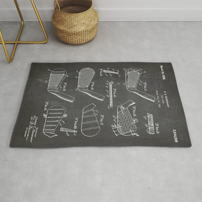 Golf Clubs Patent - Golfing Art - Black Chalkboard Rug
