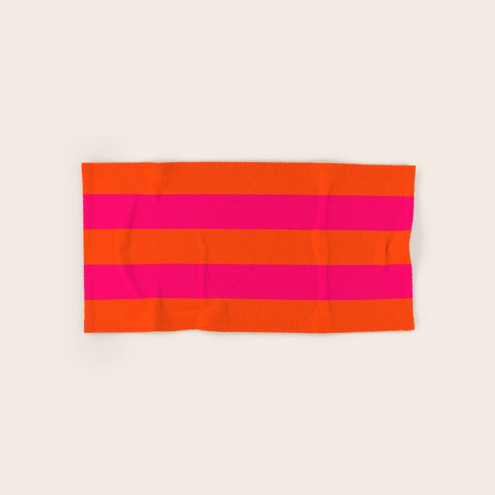 Bright Neon Pink And Orange Horizontal Cabana Tent Stripes Bath Towel