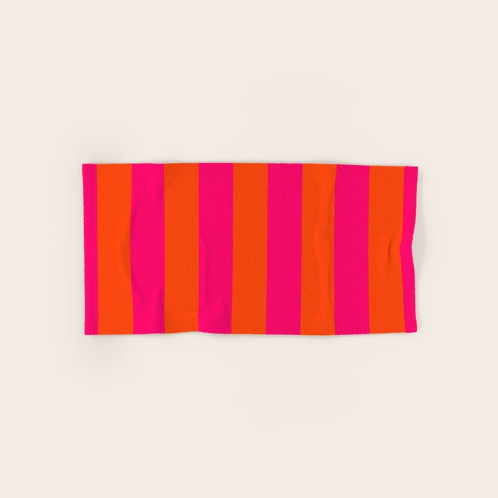 Bright Neon Pink And Orange Vertical Cabana Tent Stripes Bath Towel