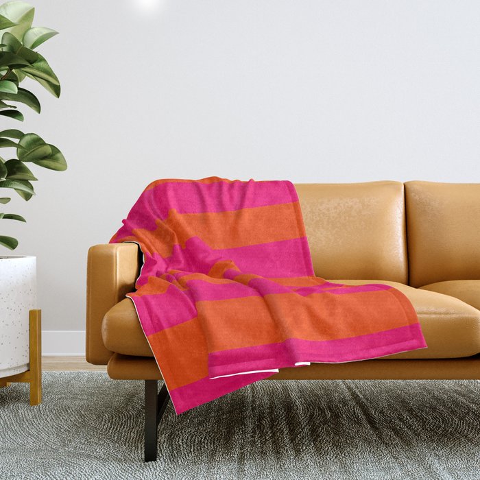 Bright Neon Pink And Orange Horizontal Cabana Tent Stripes Throw Blanket
