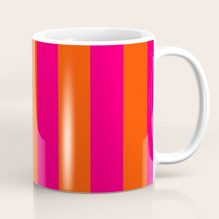 Bright Neon Pink And Orange Vertical Cabana Tent Stripes Coffee Mug