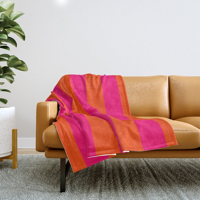 Bright Neon Pink And Orange Vertical Cabana Tent Stripes Throw Blanket