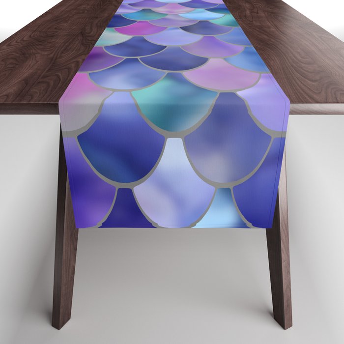 Mermaid Scales Art, Purple, Pink, Teal, Blue, Green Table Runner