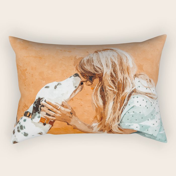 Pet Bound | Dalmatian Dog Lover Friendship Companion | Modern Bohemian Woman Puppy Animals Love Rectangular Pillow