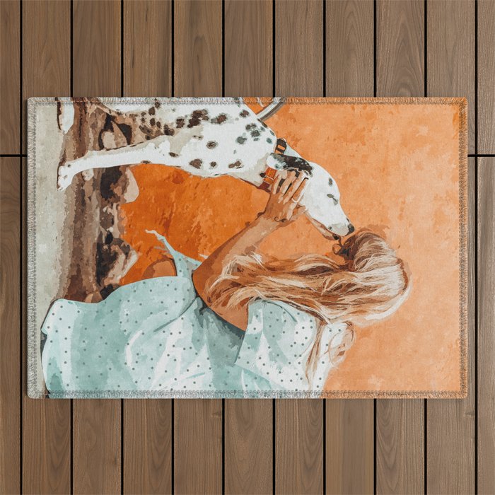 Pet Bound | Dalmatian Dog Lover Friendship Companion | Modern Bohemian Woman Puppy Animals Love Outdoor Rug
