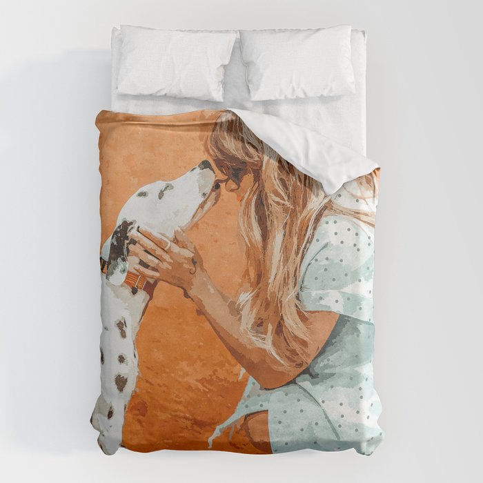 Pet Bound | Dalmatian Dog Lover Friendship Companion | Modern Bohemian Woman Puppy Animals Love Duvet Cover