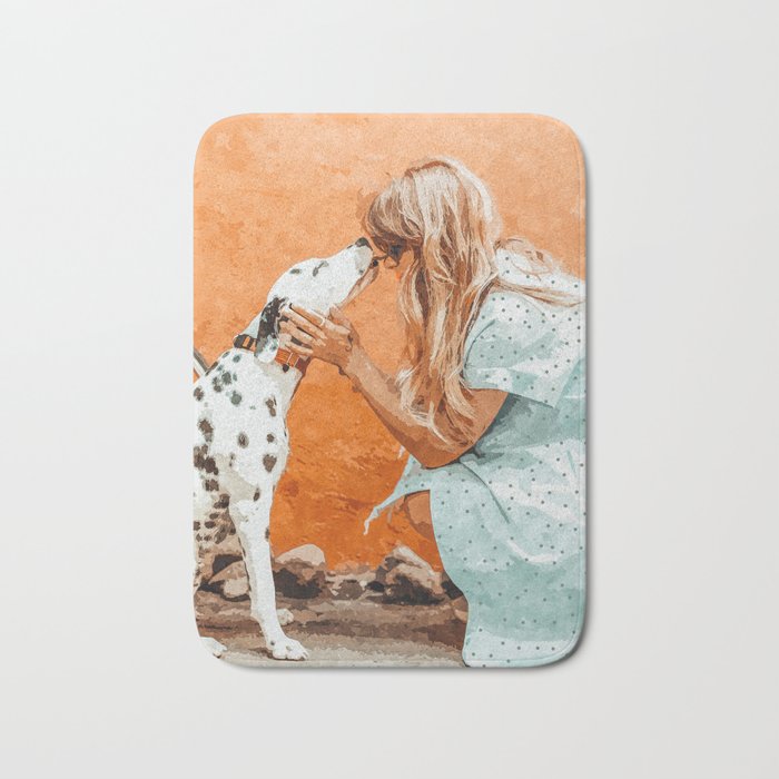 Pet Bound | Dalmatian Dog Lover Friendship Companion | Modern Bohemian Woman Puppy Animals Love Bath Mat