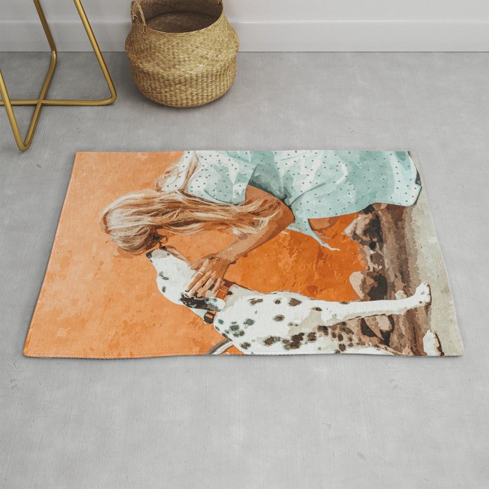 Pet Bound | Dalmatian Dog Lover Friendship Companion | Modern Bohemian Woman Puppy Animals Love Rug