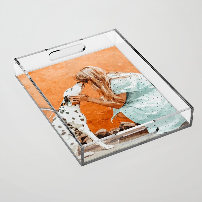Pet Bound | Dalmatian Dog Lover Friendship Companion | Modern Bohemian Woman Puppy Animals Love Acrylic Tray