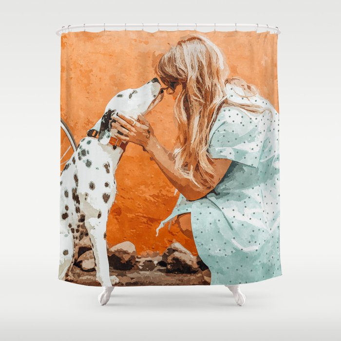 Pet Bound | Dalmatian Dog Lover Friendship Companion | Modern Bohemian Woman Puppy Animals Love Shower Curtain