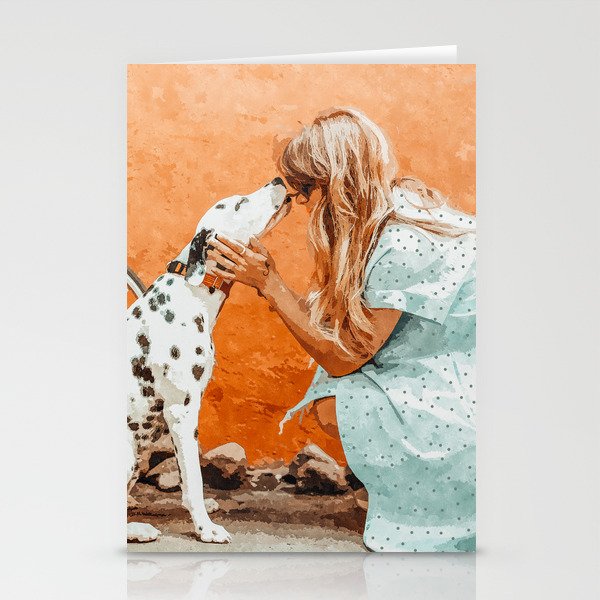 Pet Bound | Dalmatian Dog Lover Friendship Companion | Modern Bohemian Woman Puppy Animals Love Stationery Card