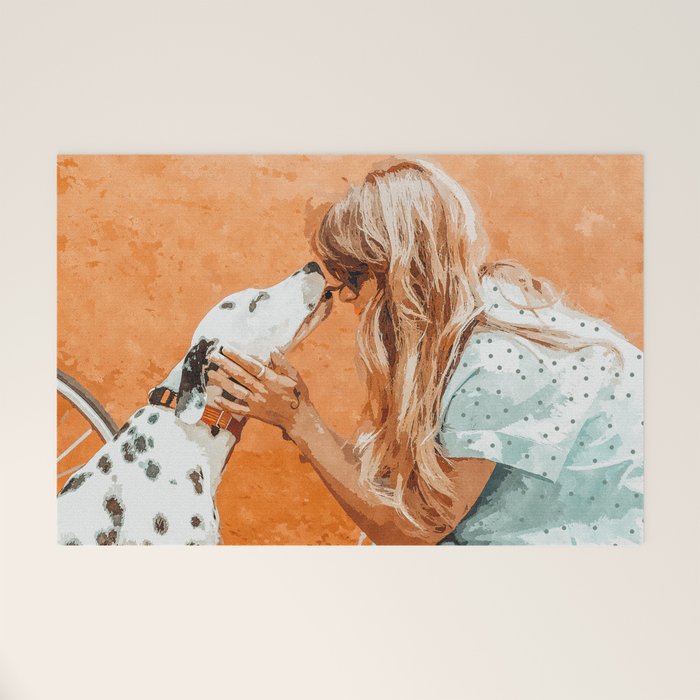 Pet Bound | Dalmatian Dog Lover Friendship Companion | Modern Bohemian Woman Puppy Animals Love Welcome Mat