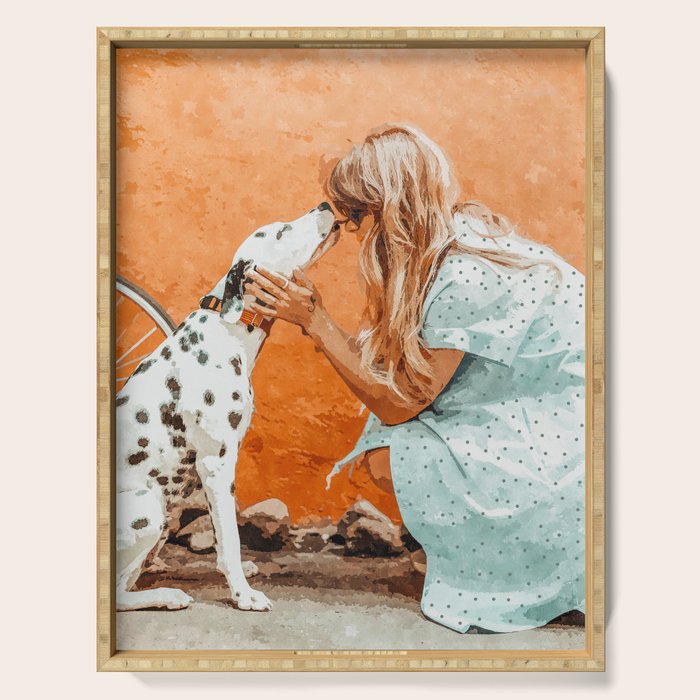 Pet Bound | Dalmatian Dog Lover Friendship Companion | Modern Bohemian Woman Puppy Animals Love Serving Tray