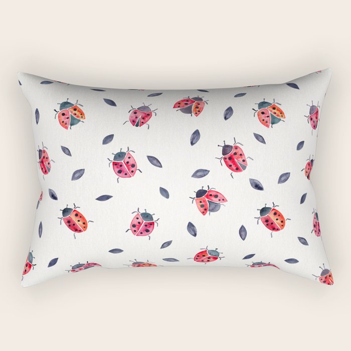 Lucky Ladybugs & Black Leaves Rectangular Pillow