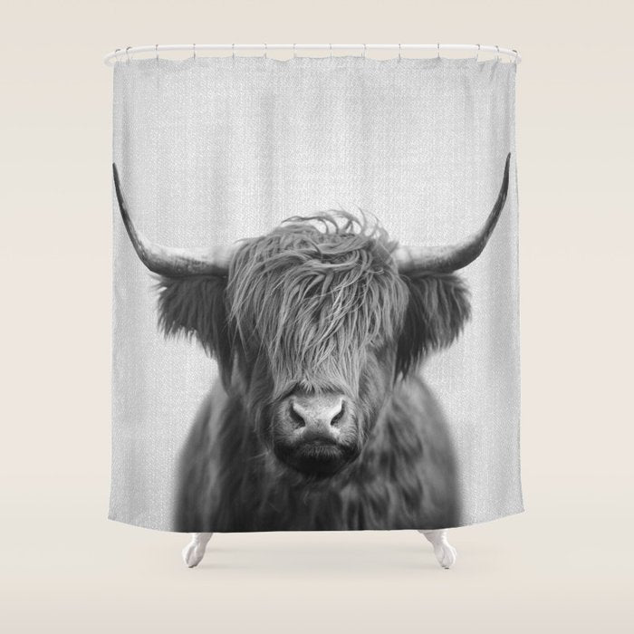 Highland Cow - Black & White Shower Curtain