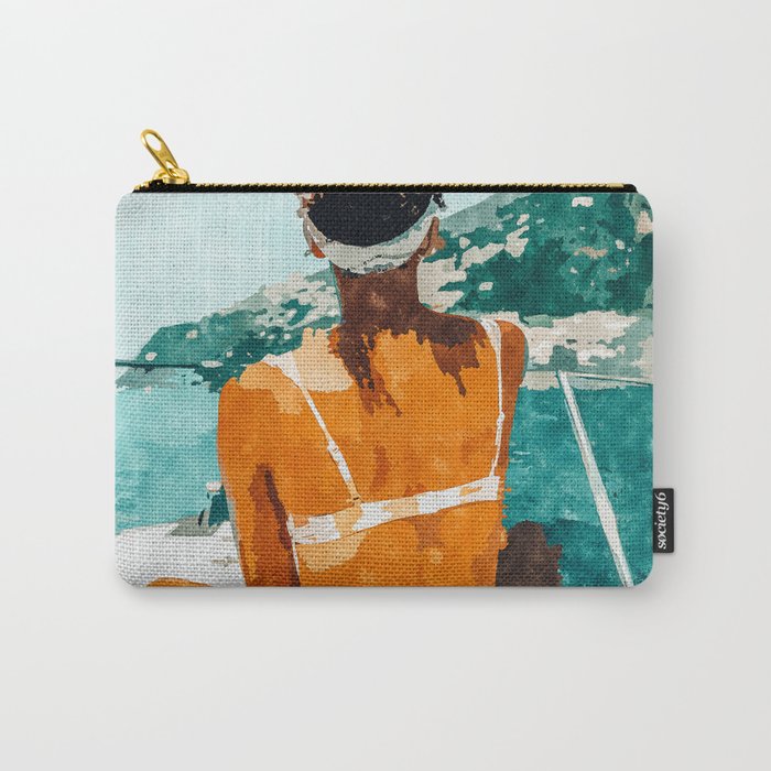 Solo Traveler, Watercolor Black Woman Painting, Travel Tropical Summer Illustration Carry All Pouch