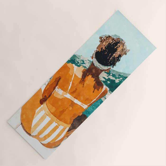 Solo Traveler, Watercolor Black Woman Painting, Travel Tropical Summer Illustration Yoga Mat