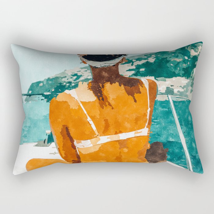 Solo Traveler, Watercolor Black Woman Painting, Travel Tropical Summer Illustration Rectangular Pillow