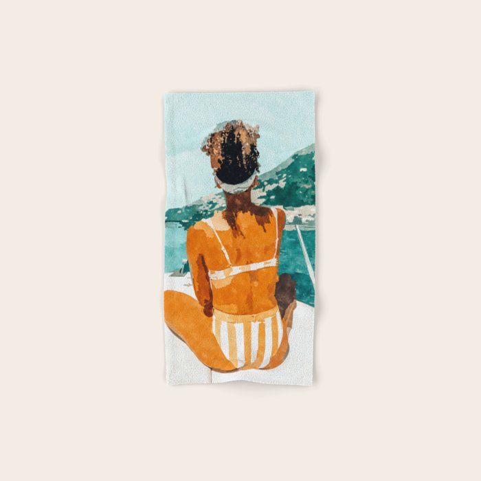 Solo Traveler, Watercolor Black Woman Painting, Travel Tropical Summer Illustration Bath Towel