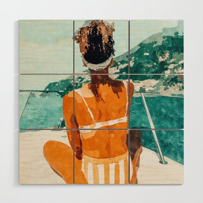 Solo Traveler, Watercolor Black Woman Painting, Travel Tropical Summer Illustration Wood Wall Art