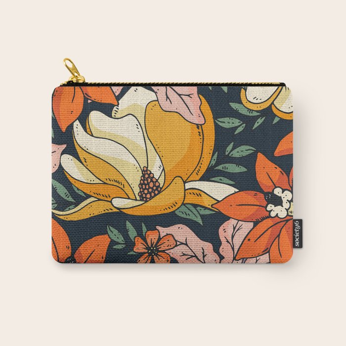 Night Forest, Colorful Dark Eclectic Floral Nature Botanical Jungle Floral Bohemian Illustration Carry All Pouch