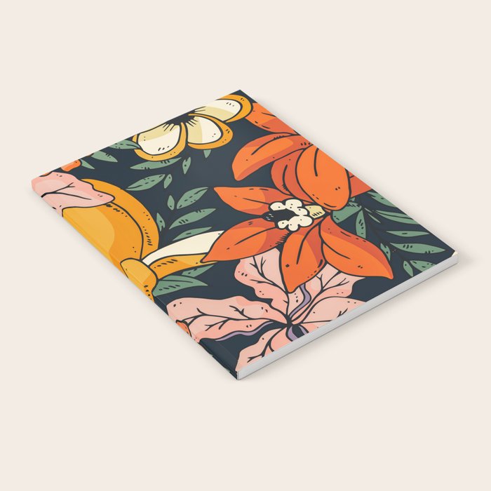 Night Forest, Colorful Dark Eclectic Floral Nature Botanical Jungle Floral Bohemian Illustration Notebook