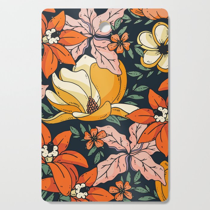 Night Forest, Colorful Dark Eclectic Floral Nature Botanical Jungle Floral Bohemian Illustration Cutting Board