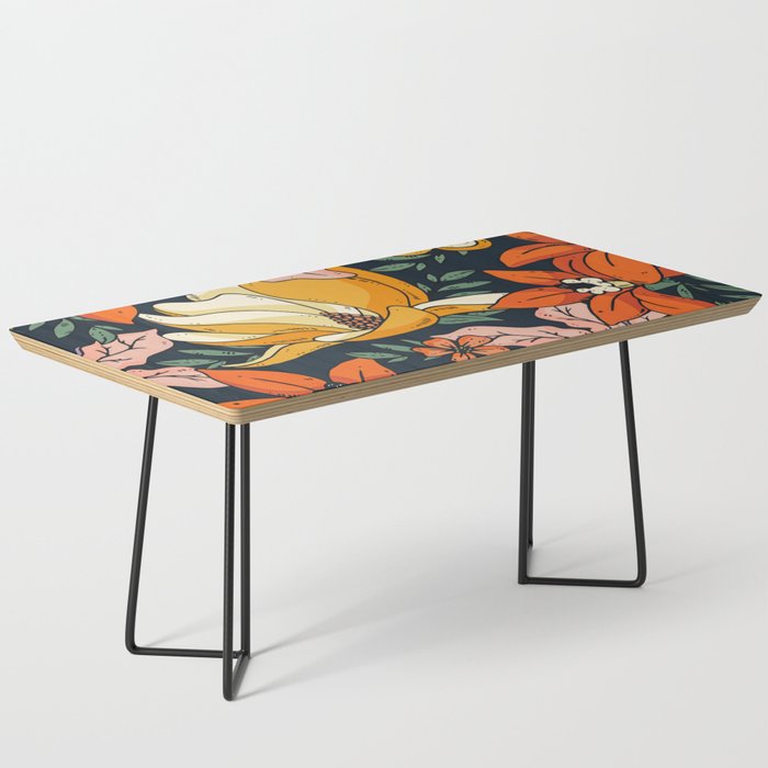 Night Forest, Colorful Dark Eclectic Floral Nature Botanical Jungle Floral Bohemian Illustration Coffee Table