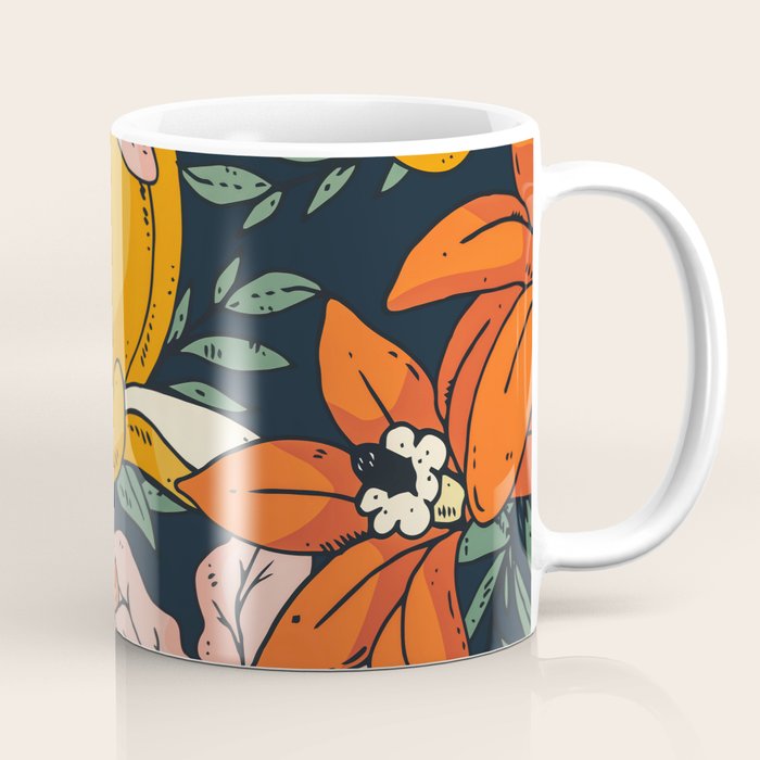 Night Forest, Colorful Dark Eclectic Floral Nature Botanical Jungle Floral Bohemian Illustration Coffee Mug